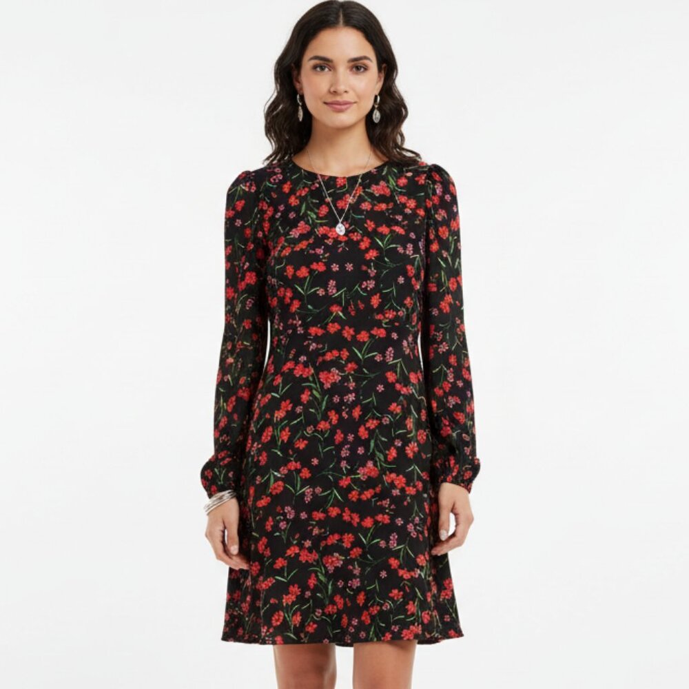 Banana Republic Black & Red Dark Moody Floral Print Long Sleeve Dress NEW 8